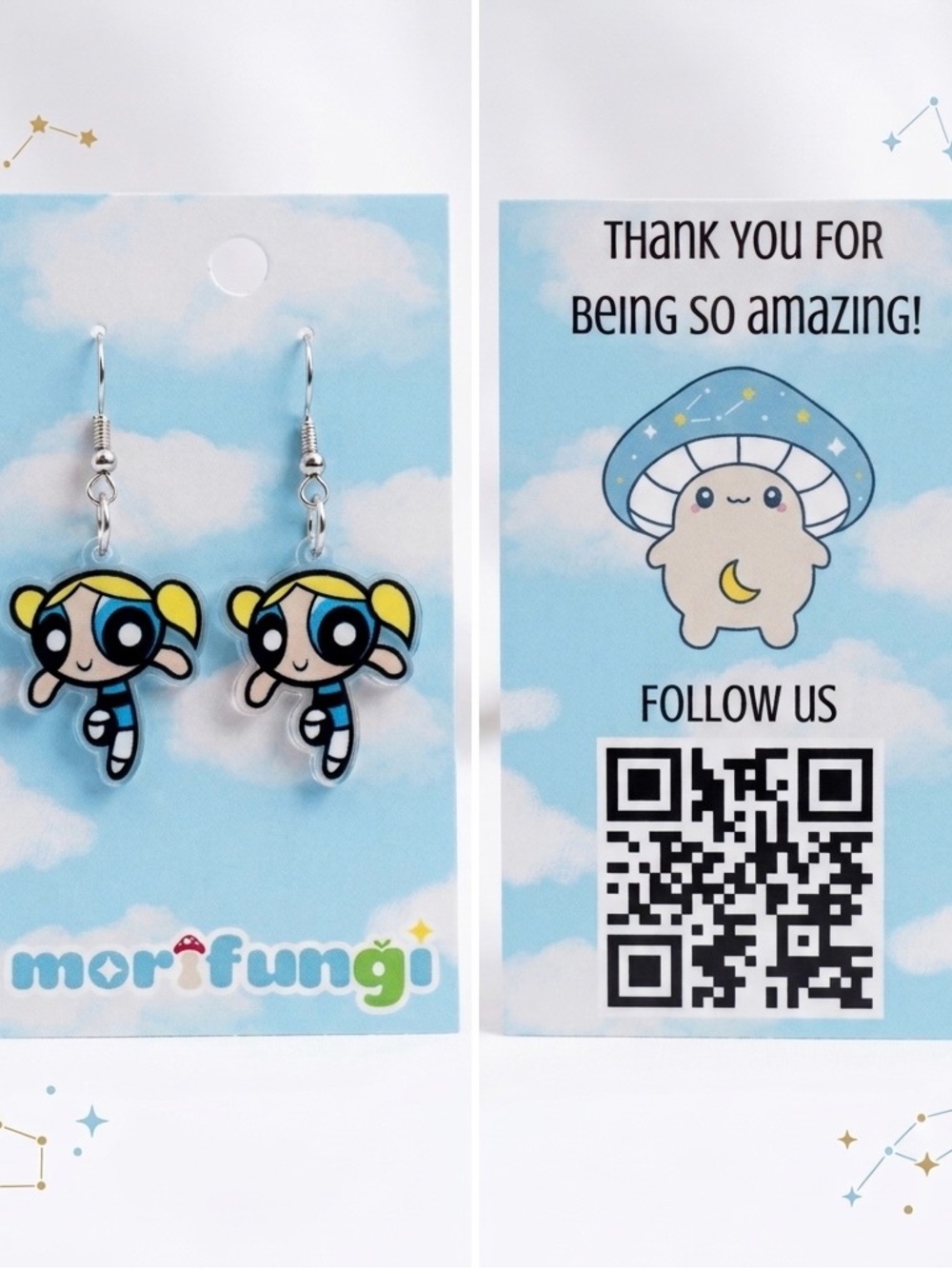 Powerpuff Girl Blossom-Style Dangle Earrings in Yellow & Blue